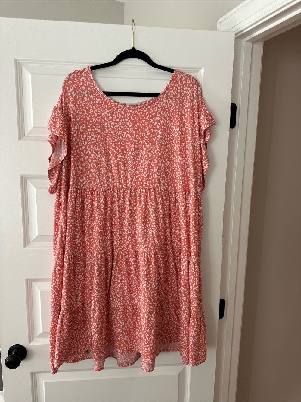 ODDY Coral Leopard Printed Tiered Casual Dress